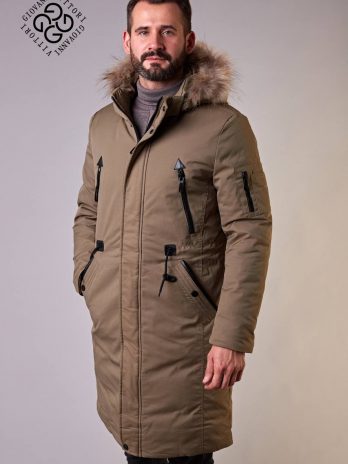 Зимняя мужская куртка-парка цвета хаки 2021-2022